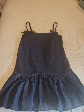 Avec Les Filles Dark Denim Strappy Dress with Gold Hardware